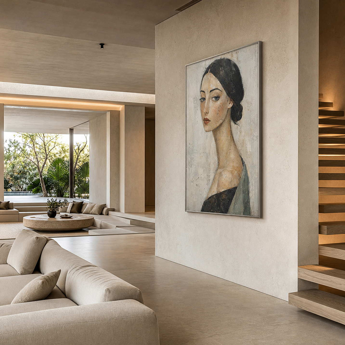 Modern Portrait Wall Art displayed in a refined living room.