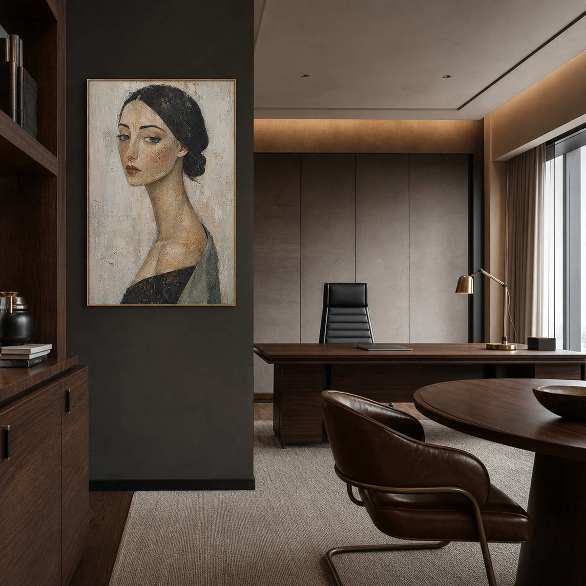 Modern Portrait Wall Art displayed in a refined office.