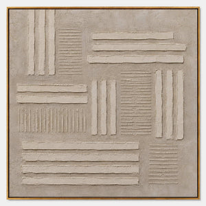 Hand-painted neutral textured canvas with raised geometric lines.
