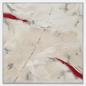 Red Cuts Through Stillness square textured abstract wall art