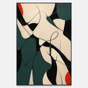 Red Notes Move Through Deep Green modern abstract wall art