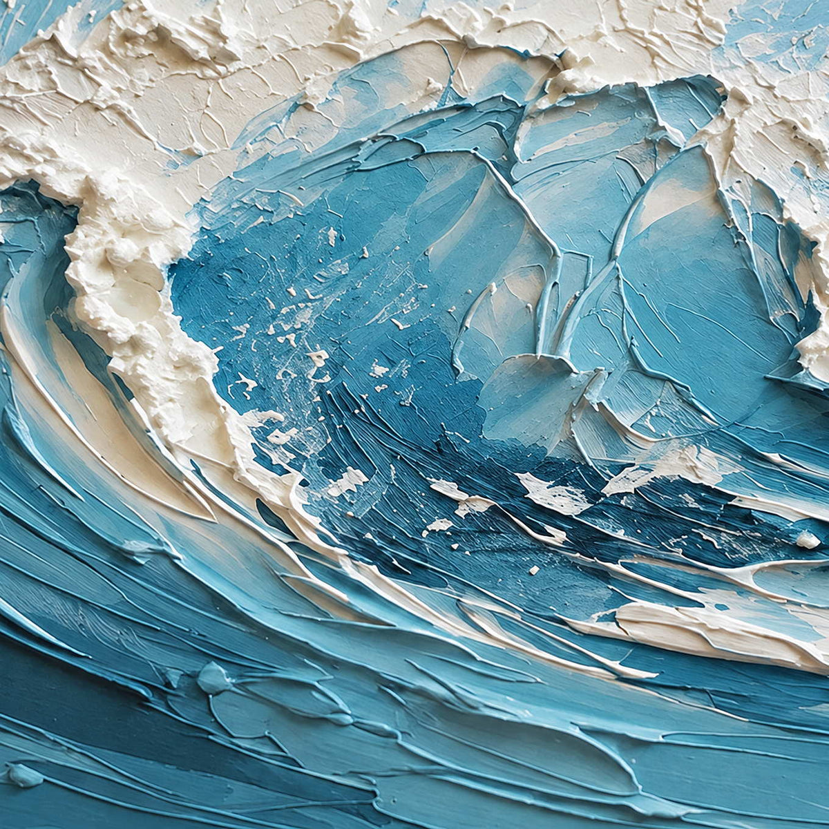 Close-up of the blue wave's curved face and densely raised white foam along its crest.