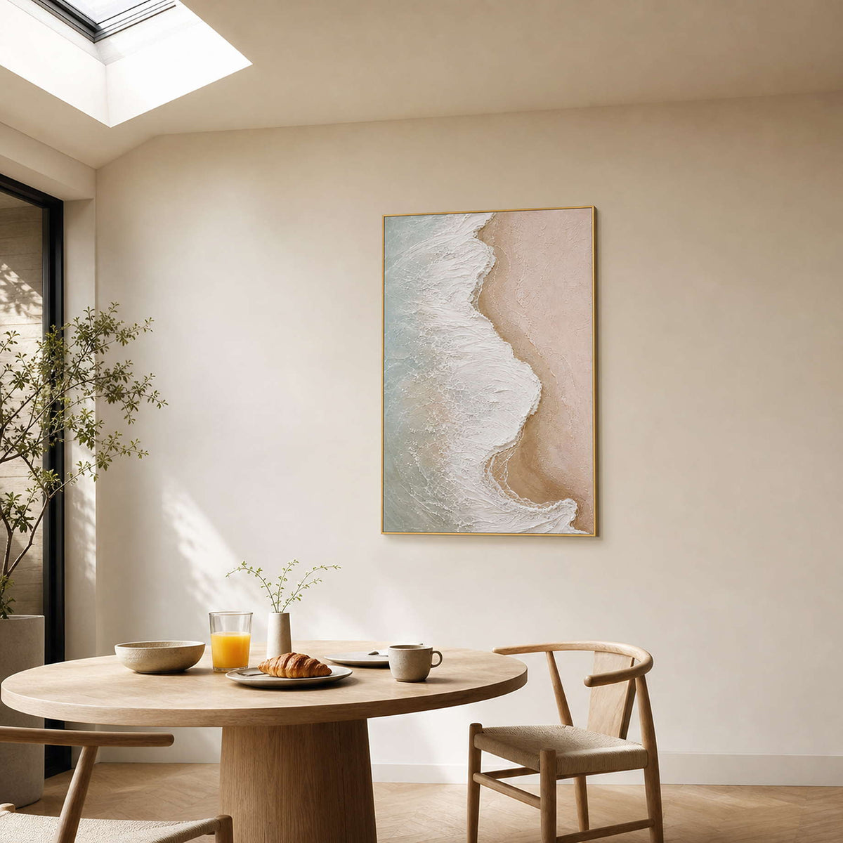 Textured Coastal Wall Art displayed in a refined dining room.