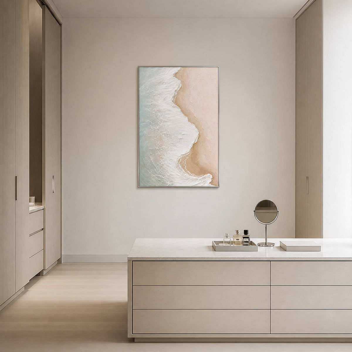 Textured Coastal Wall Art displayed in a refined modern interior.