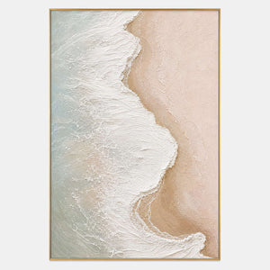 Hand-painted textured coastal wall art with white, beige & cream, and blue tones.