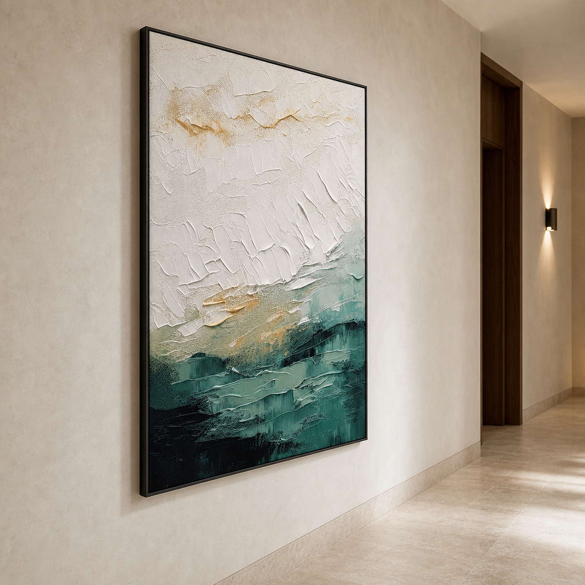 Textured Abstract Wall Art displayed in a refined entryway.
