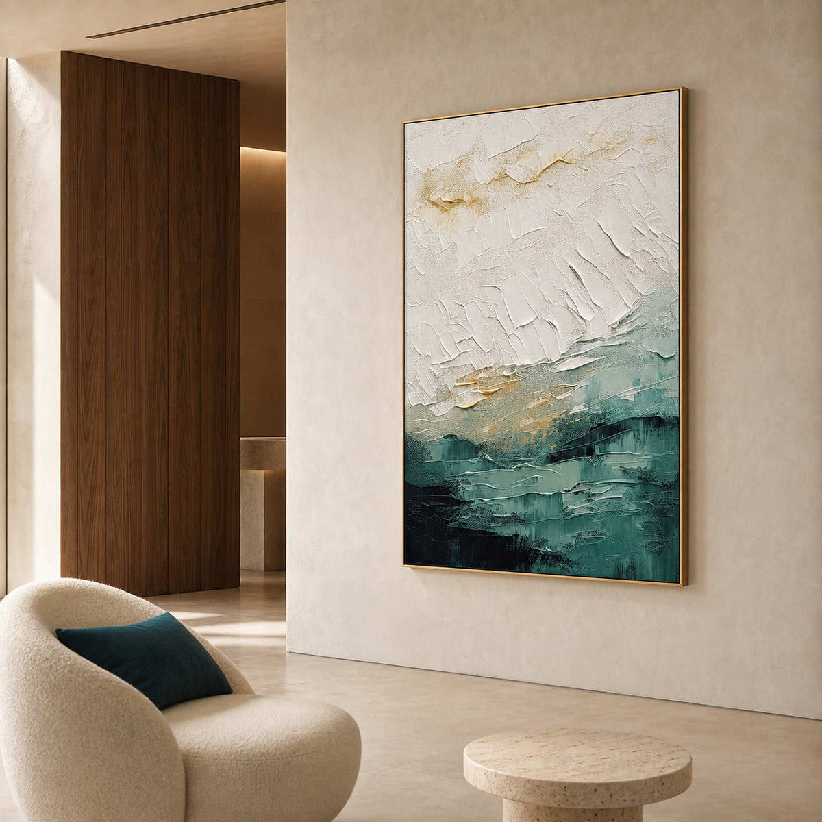 Textured Abstract Wall Art displayed in a refined hospitality lounge.