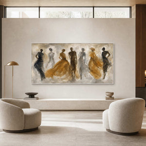 Textured figurative wall art displayed in a bright boutique hotel lobby.