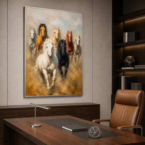 Dynamic horse painting bringing strength and movement to an office.