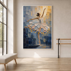 Textured dancer wall art displayed in a modern ballet studio