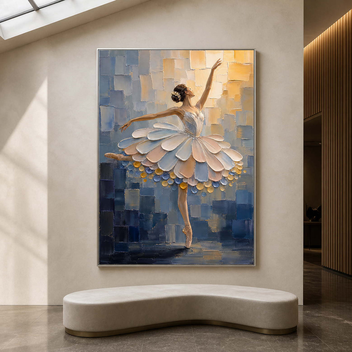 Ballerina wall art displayed in a performing arts VIP lounge