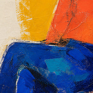Close-up of scraped coral and cobalt brushwork across the figure’s clothing.
