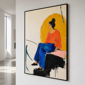 Textured contemporary portrait shown from the side on a white gallery wall.