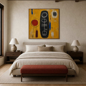 Modern Abstract Wall Art displayed in a refined bedroom.