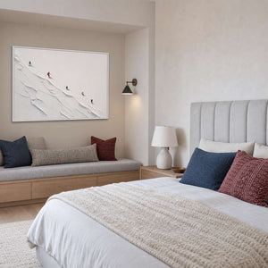 Textured Skiing Wall Art displayed in a refined bedroom.