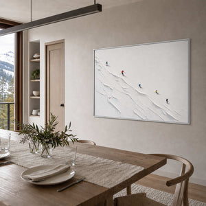 Textured Skiing Wall Art displayed in a refined dining room.