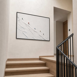 Textured Skiing Wall Art displayed in a refined entryway.
