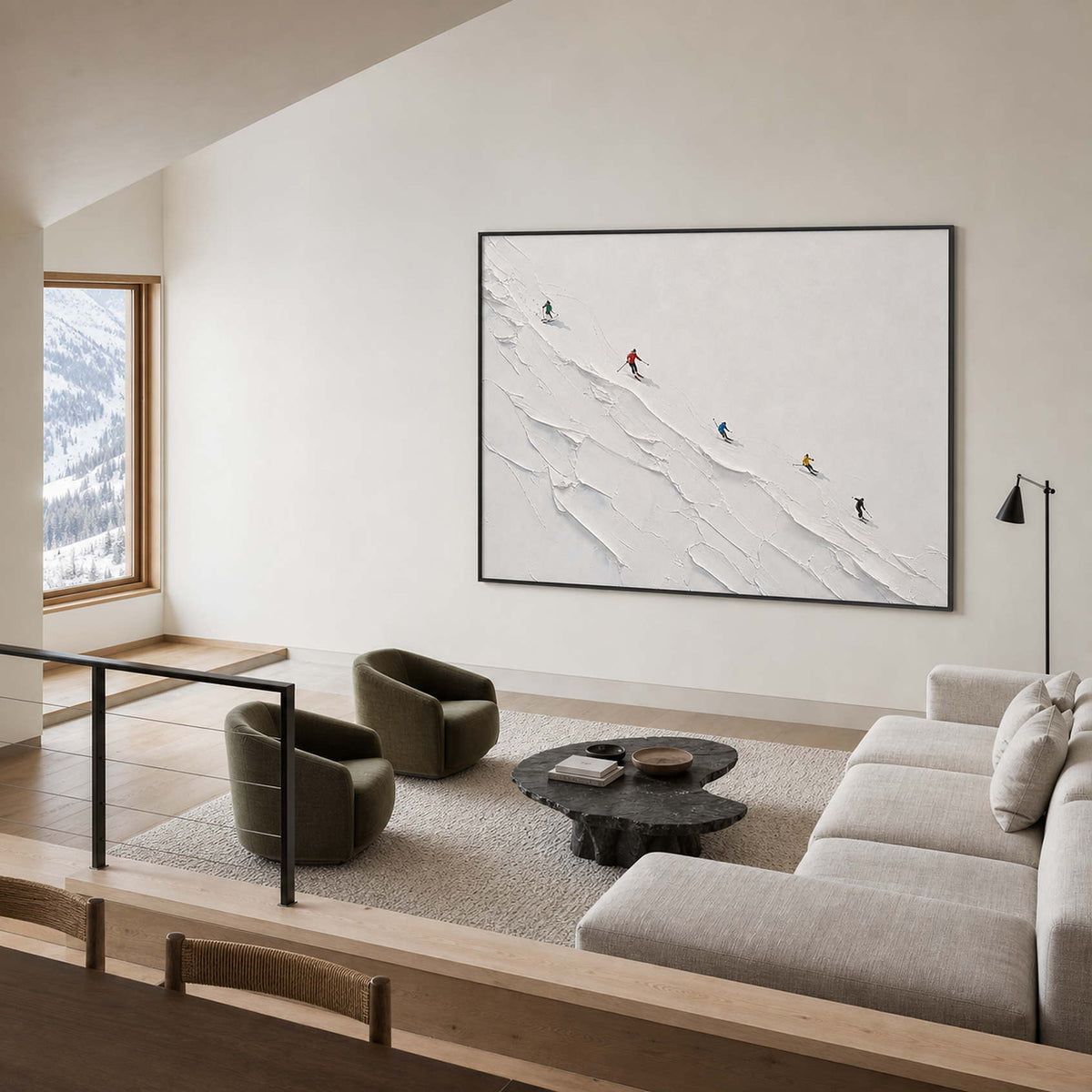 Textured Skiing Wall Art displayed in a refined living room.