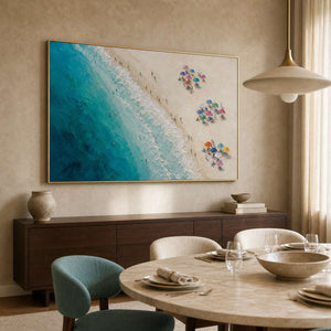 Coastal Beach Wall Art displayed in a refined dining room.