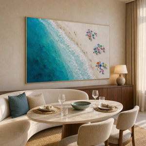 Coastal Beach Wall Art displayed in a refined hospitality lounge.