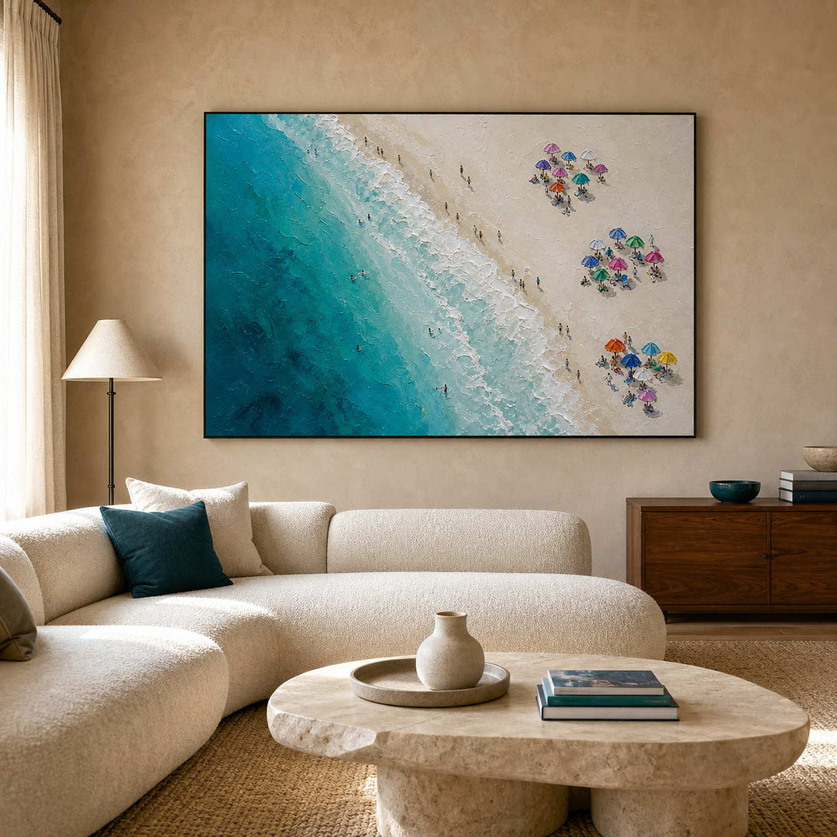 Coastal Beach Wall Art displayed in a refined living room.