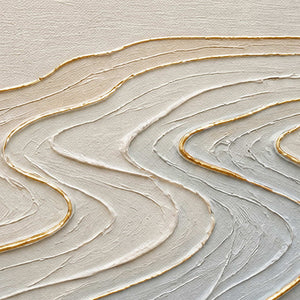 Close-up of raised pale blue wave contours with fine gold lines.