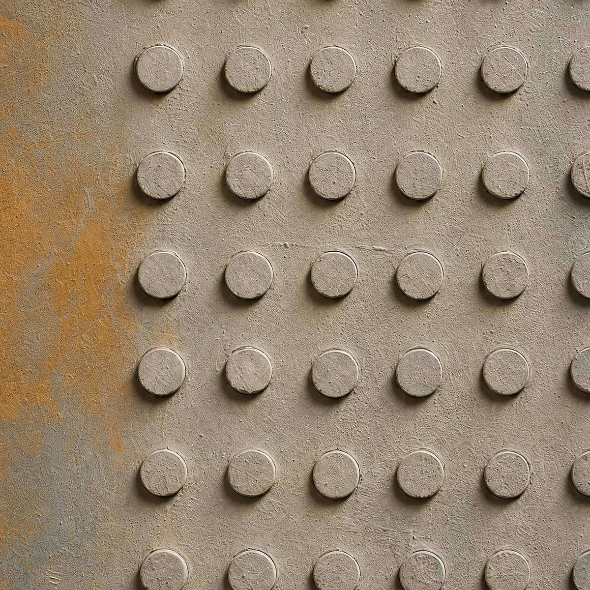 Detail of Small Stones in Rain, showing the raised circular forms and weathered gray texture.