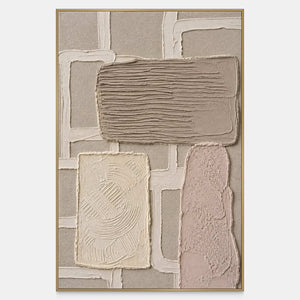 Vertical textured abstract wall art in taupe, ivory, and soft blush.