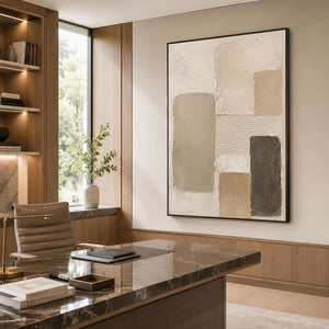 Neutral Wabi-Sabi wall art in a modern interior.