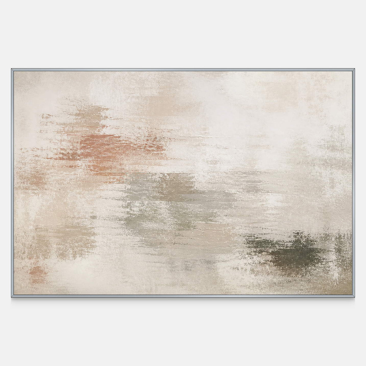 Textured neutral abstract painting in ivory, taupe, clay, and soft olive.