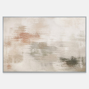 Textured neutral abstract painting in ivory, taupe, clay, and soft olive.