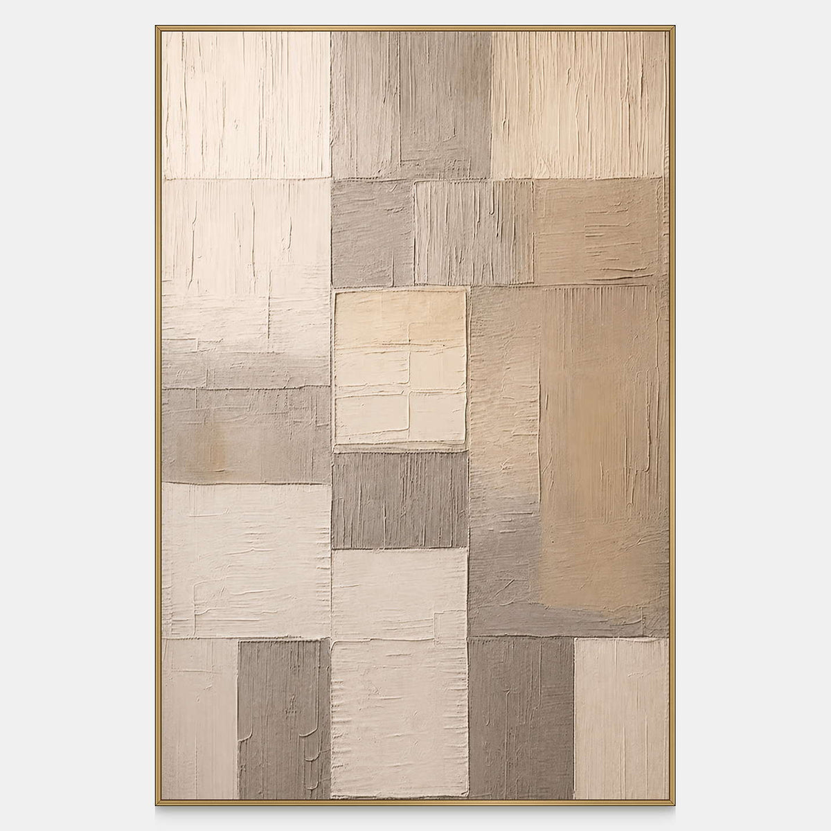 Soft Structure abstract artwork with cream and taupe rectangles and fine grooves.