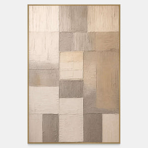 Soft Structure abstract artwork with cream and taupe rectangles and fine grooves.