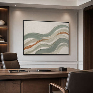 Horizontal sage textured wall art displayed in a refined office.