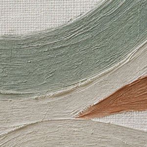 Close-up of layered sage, ivory, and clay hand-painted wave texture.