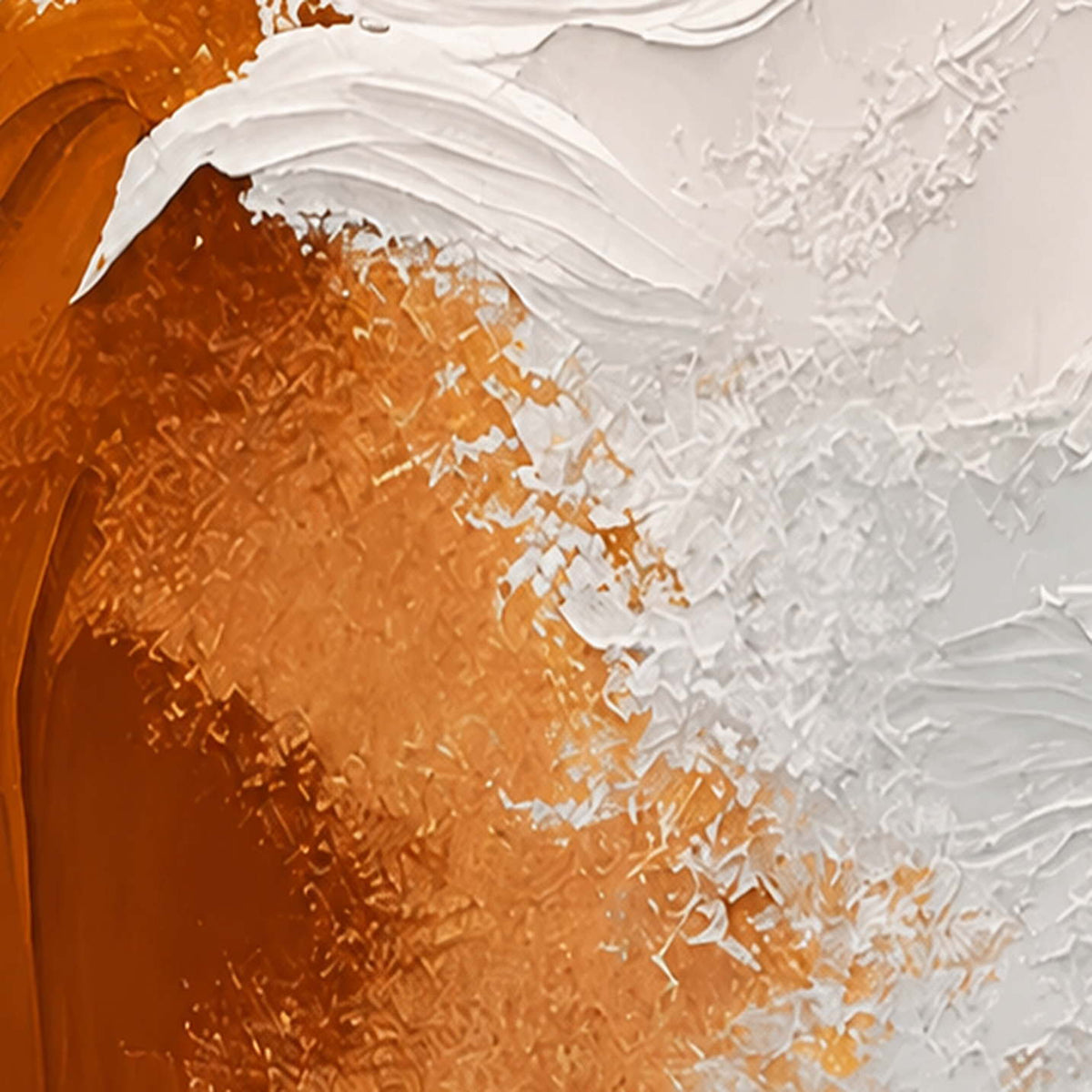 Close view of white raised ridges sweeping over orange and amber textured layers.