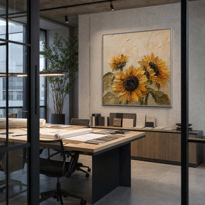 Textured Sunflower Wall Art displayed in a refined office.