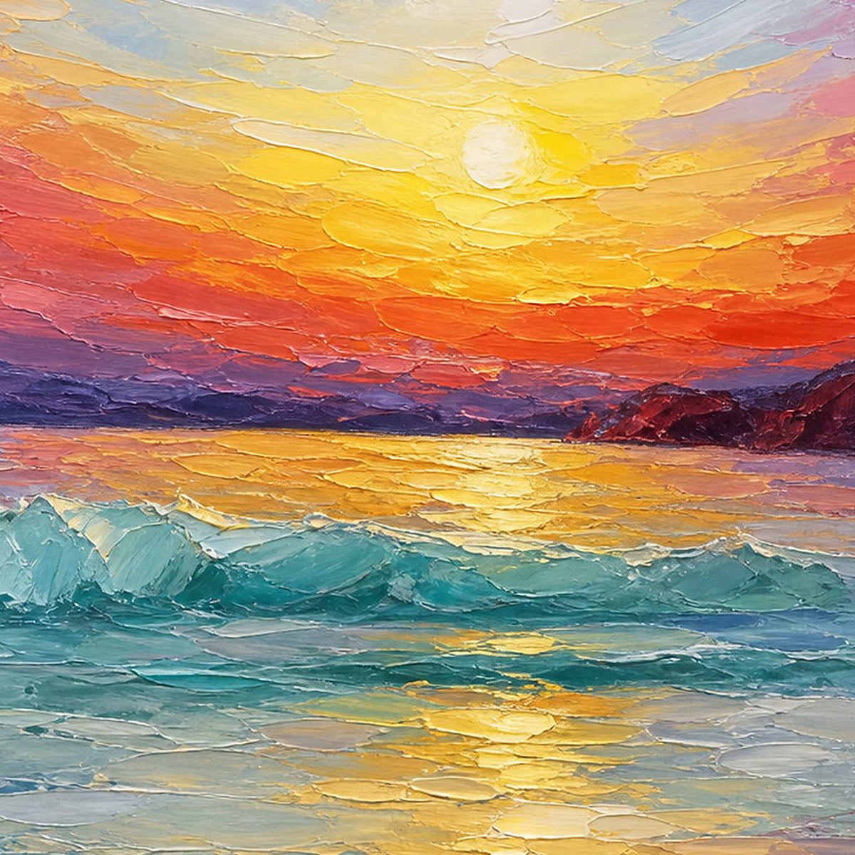 Close-up of raised coral sky, turquoise surf, and golden reflection.