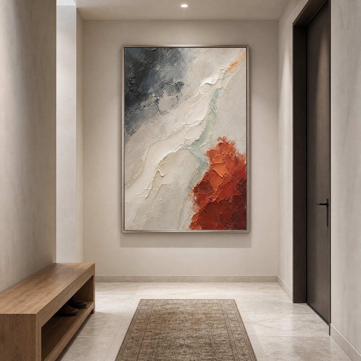 Wabi-Sabi Abstract Wall Art displayed in a refined entryway.