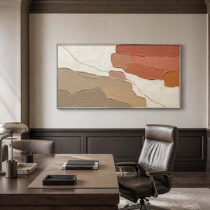 Terracotta and taupe abstract wall art displayed in a refined office.