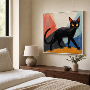 Modern Cat Wall Art displayed in a refined bedroom.