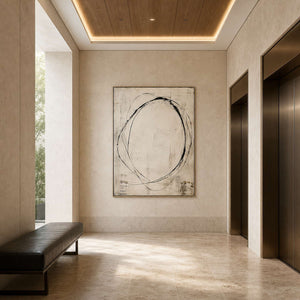 Minimalist Abstract Wall Art displayed in a refined gallery entryway.