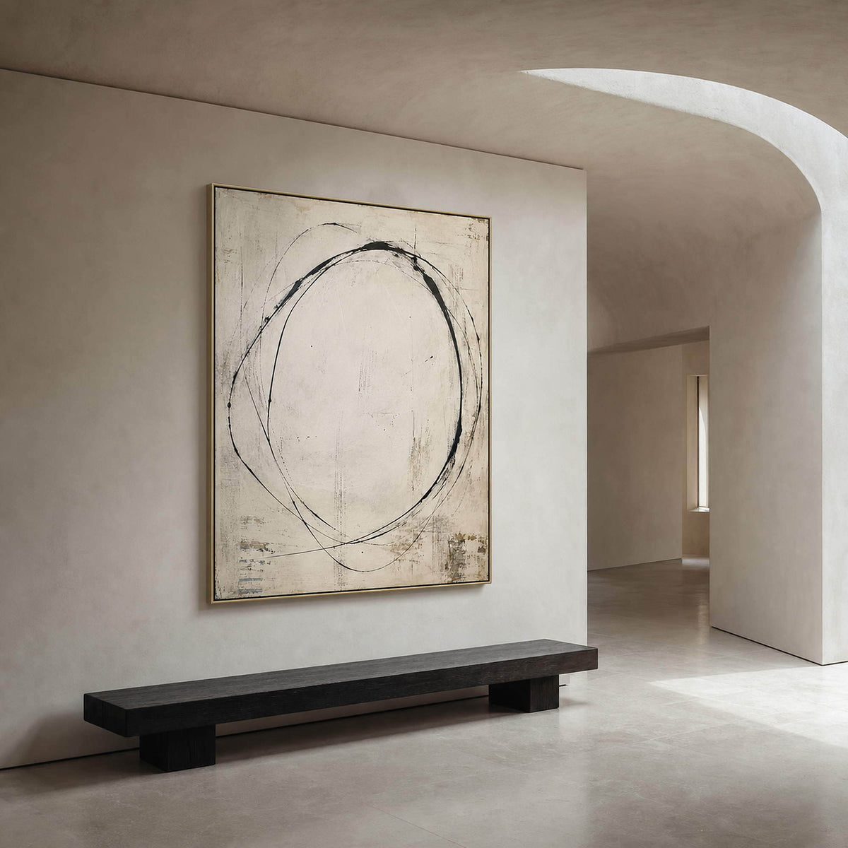 Minimalist Abstract Wall Art displayed in a refined minimalist lobby.