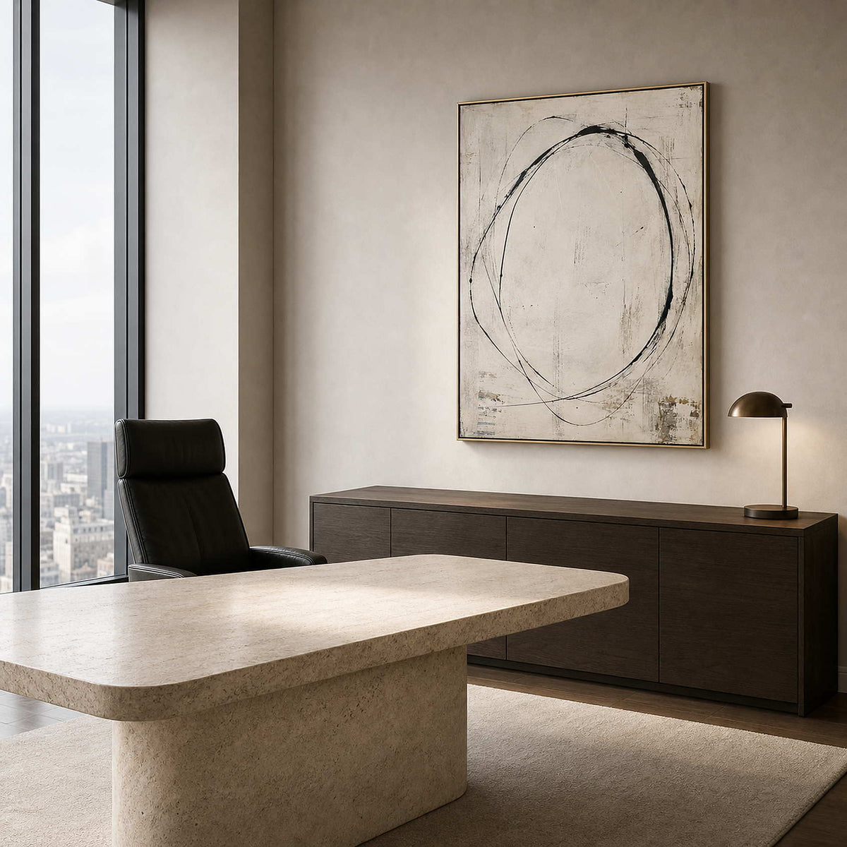 Minimalist Abstract Wall Art displayed in a refined office.