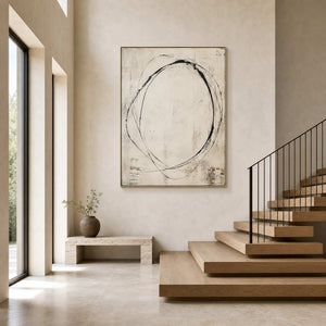 Minimalist Abstract Wall Art displayed in a refined stairway entry.
