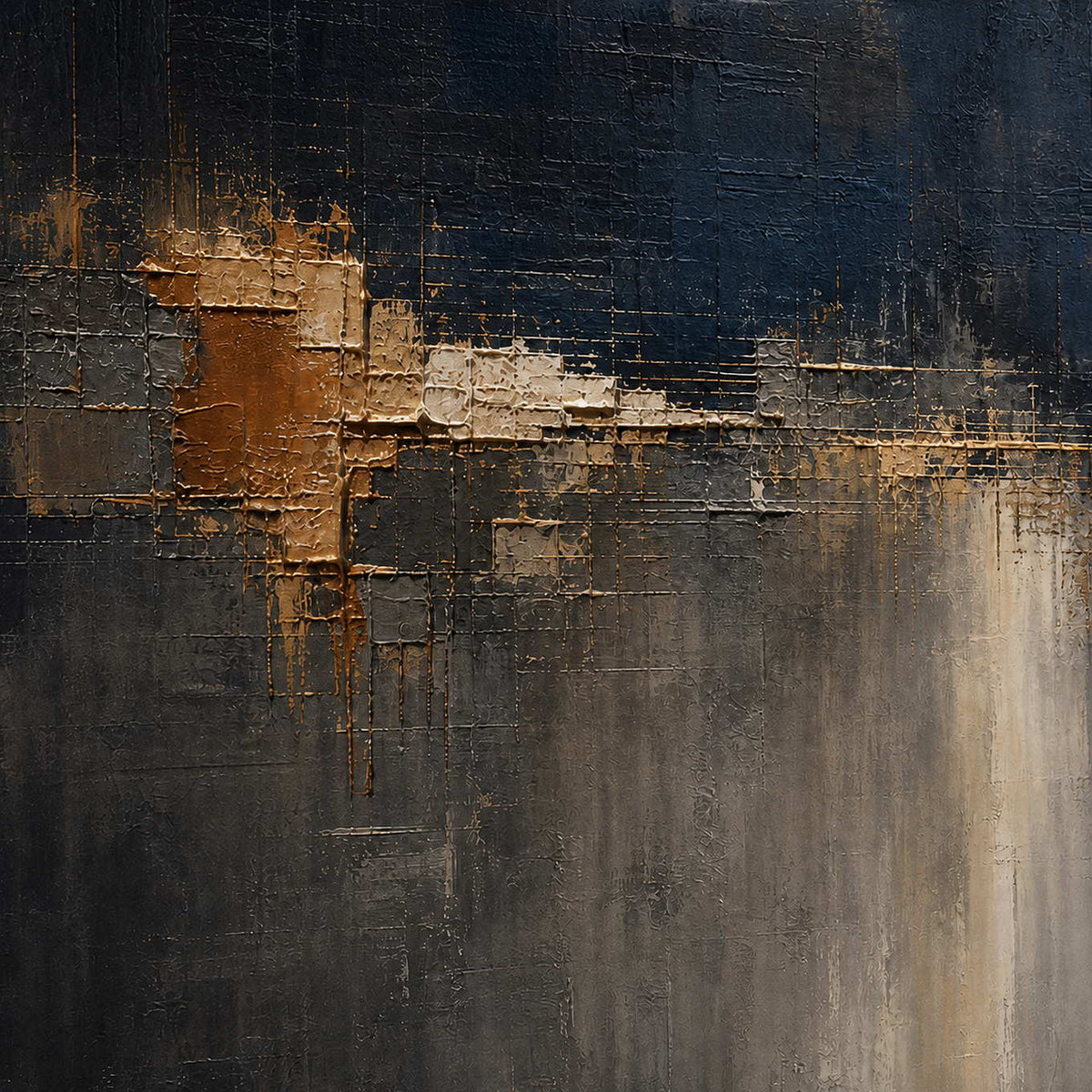 Close-up of raised charcoal, bronze, and ivory architectural texture.