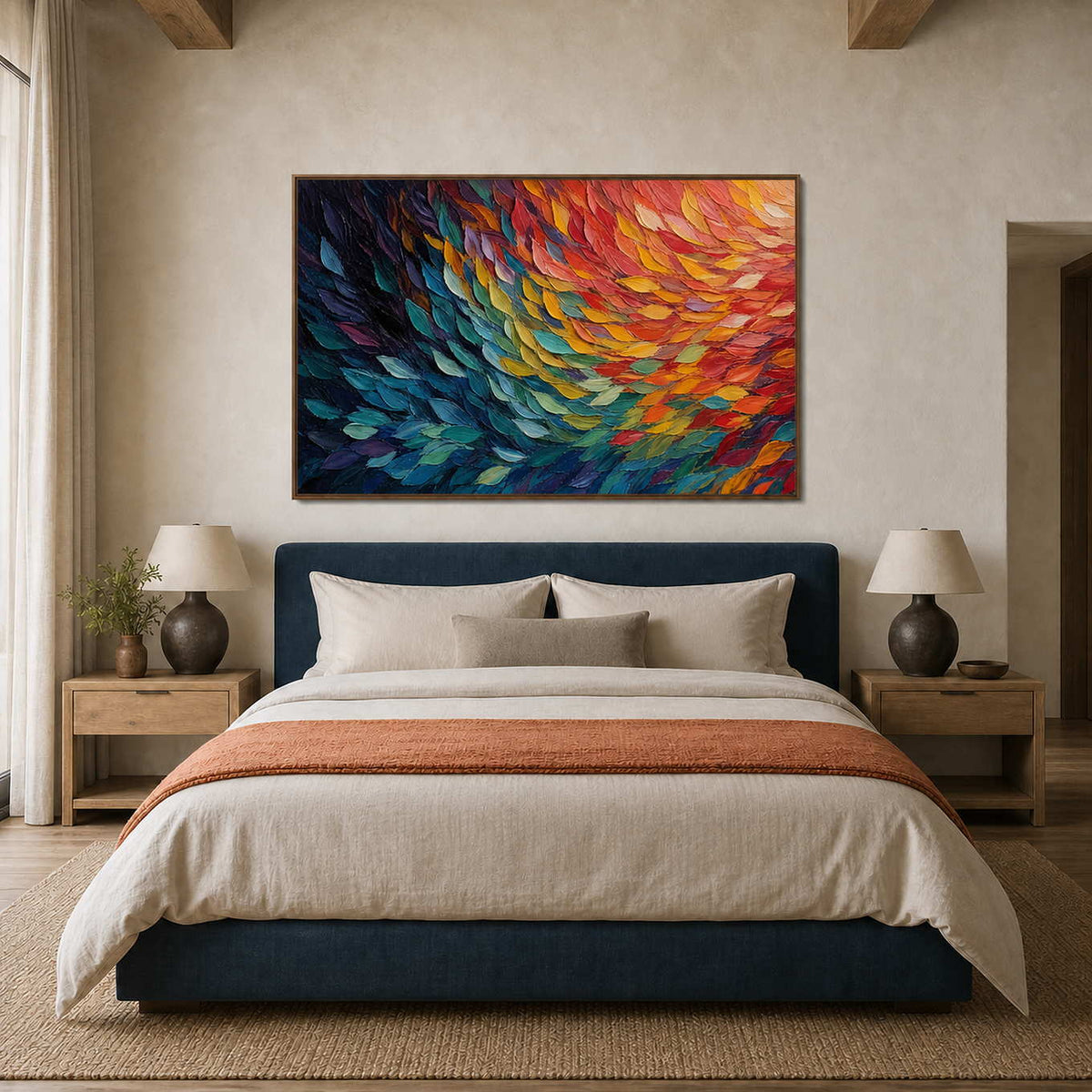 Textured Abstract Wall Art displayed in a refined bedroom.