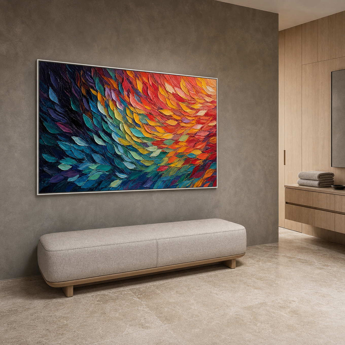 Textured Abstract Wall Art displayed in a refined hospitality lounge.