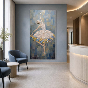 Textured dancer wall art in a contemporary art school reception