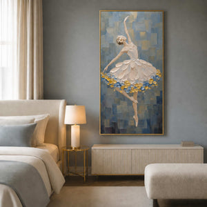 Ballerina artwork displayed in a refined blush bedroom